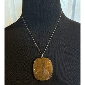 Banana Republic Gold Tone Faux Tigers Eye Large Statement Pendant Necklace Boho